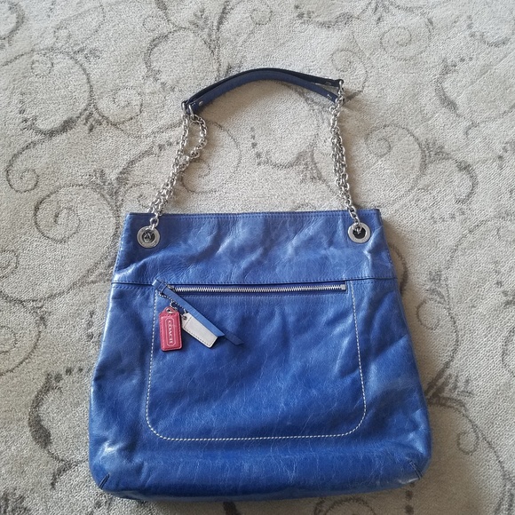Blue leather coach bag - Picture 2 of 4